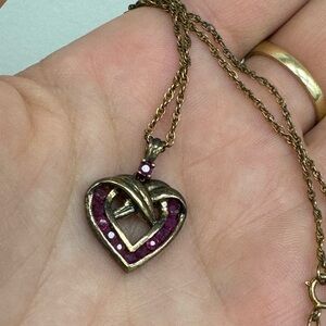 Antique / Vintage natural Ruby heart Sterling gold plated pendant necklace